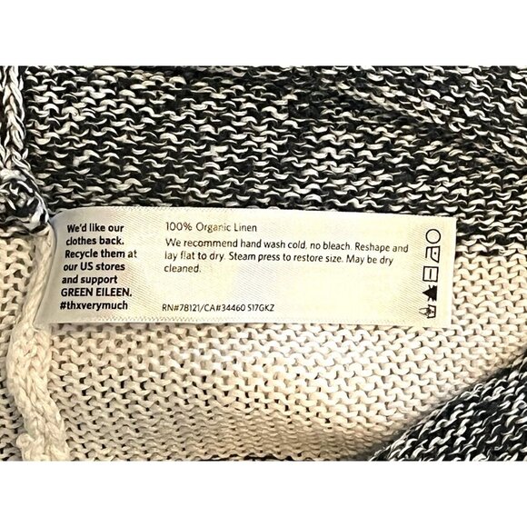 Eileen Fisher White Gray Stripes 100% Organic Linen Knit Sweater Pullover - Picture 8 of 9